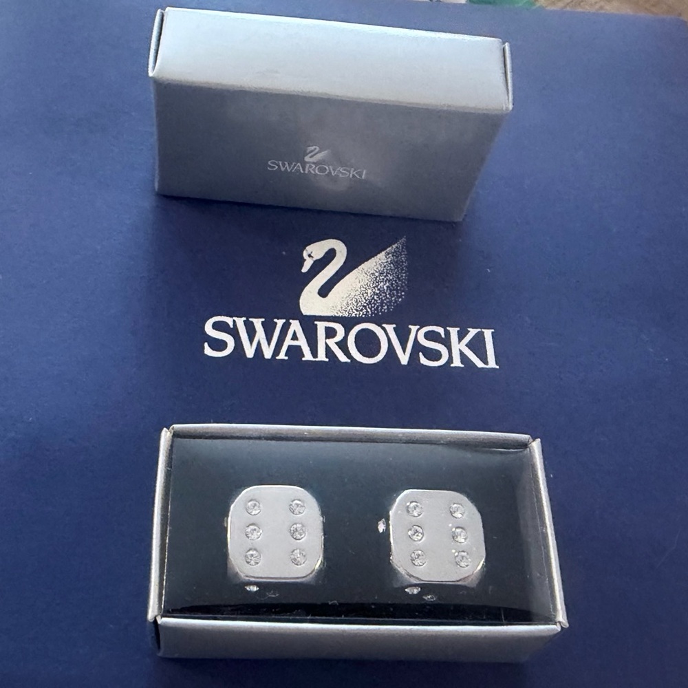 NEW in box!! Swarovski Silver Crystal Dice Pair LIMITED EDITION + RETIRED